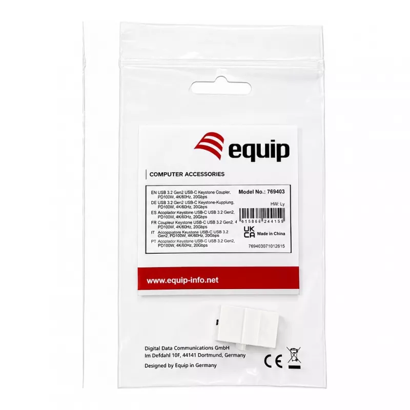 Equip Keystone savienotājs USB 3.2 Gen 2 USB-C uz USB-C sieviešu uz sieviešu, balts