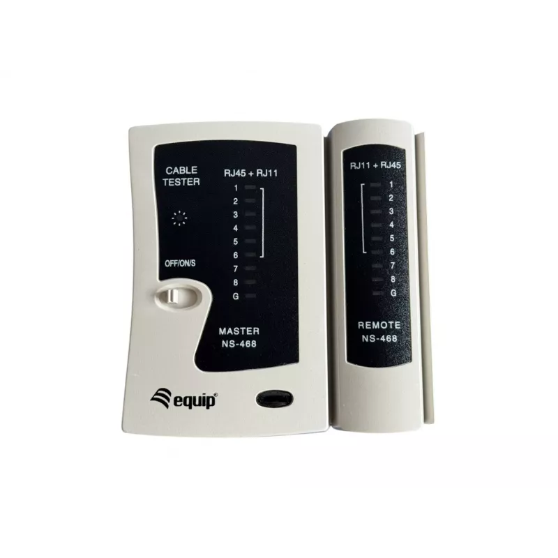 Equip Twisted Pair Cable Tester, RJ-11, RJ-12, RJ-45, īssavienojuma testēšana, pārraides testēšana, balts, TX/RX, CE, RoHS