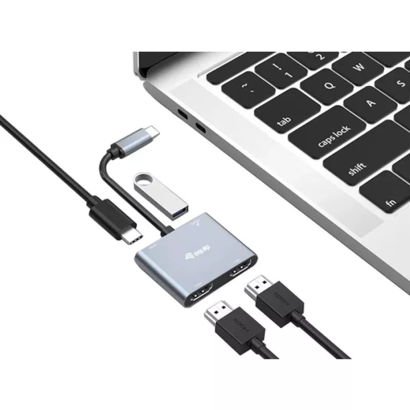 EQUIP USB-C 4-in-1 divu HDMI adapteris ar 100W PD, 4K MST, alumīnijs