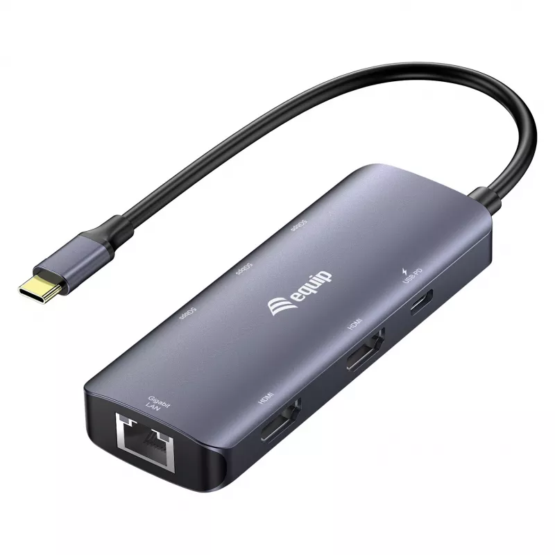 EQUIP USB-C Multiport Adapter with 2x HDMI, RJ45, 2x USB-A, USB-C PD 100W, Grey