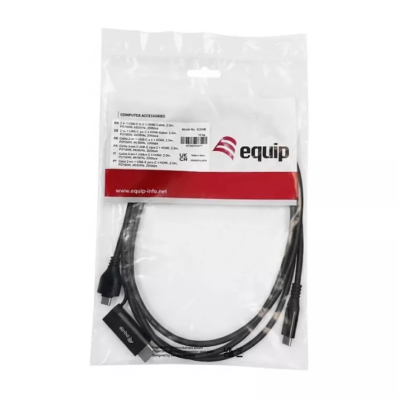 EQUIP USB-C uz USB-C + HDMI adapteris ar 100W PD, 4K/60Hz, alumīnija