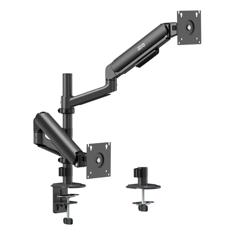 ERGO OFFICE ER-692 B dubultā monitora galda stiprinājums, gāzes atsperes svira, piemērots 17-32 collu, 1-10 kg uz sviru, matēti melns