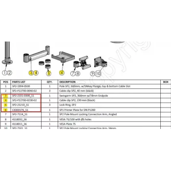 Ergonomic Solutions HMSHOST-INT5-02 Swingarm AP2 printera montāžas komplekts ar kabeļa skavu SP2, fiksācijas gredzenu un printera plāksni Epson TM-P1200, melns