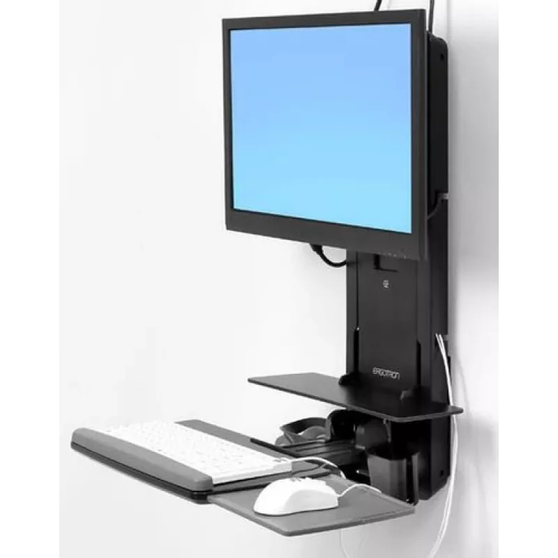 Ergotron Sit-Stand Vertical Lift, Patient Room - Montāžas komplekts (Plaukstas balsts, Peles turētājs, Vertikālās regulēšanas sliede, Svītrkoda skenera turētājs, Tastatūras paliktnis, Monitora roka, Izvelkamais peles paliktnis)