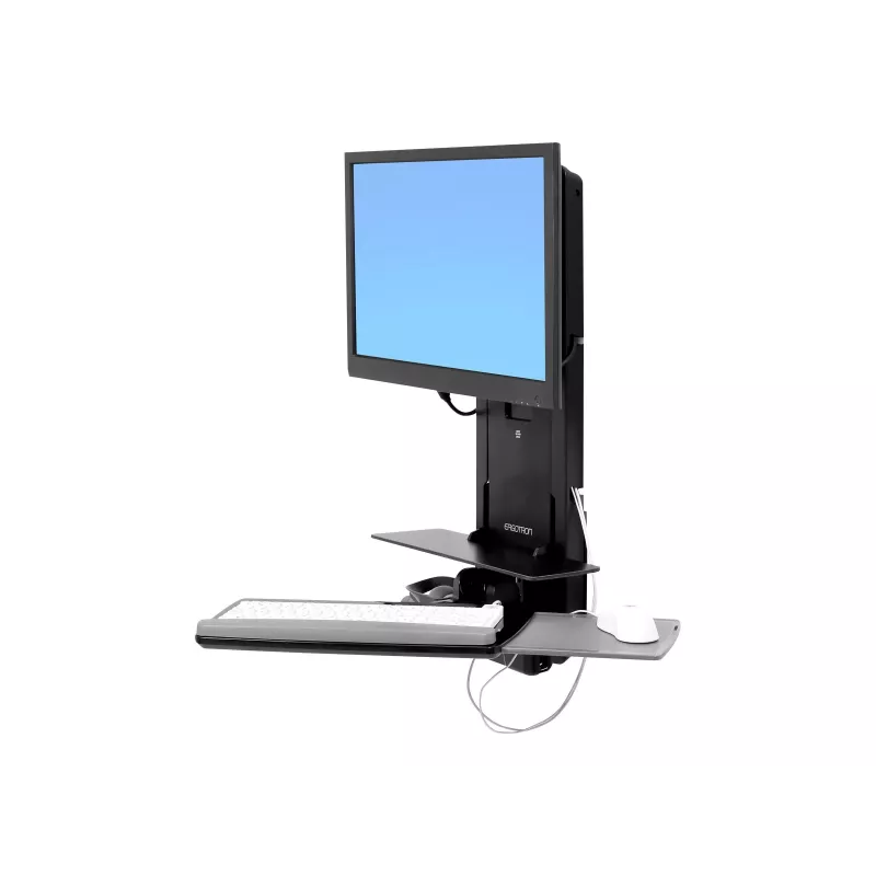 Ergotron Sit-Stand Vertical Lift, Patient Room - Montāžas komplekts (Plaukstas balsts, Peles turētājs, Vertikālās regulēšanas sliede, Svītrkoda skenera turētājs, Tastatūras paliktnis, Monitora roka, Izvelkamais peles paliktnis)