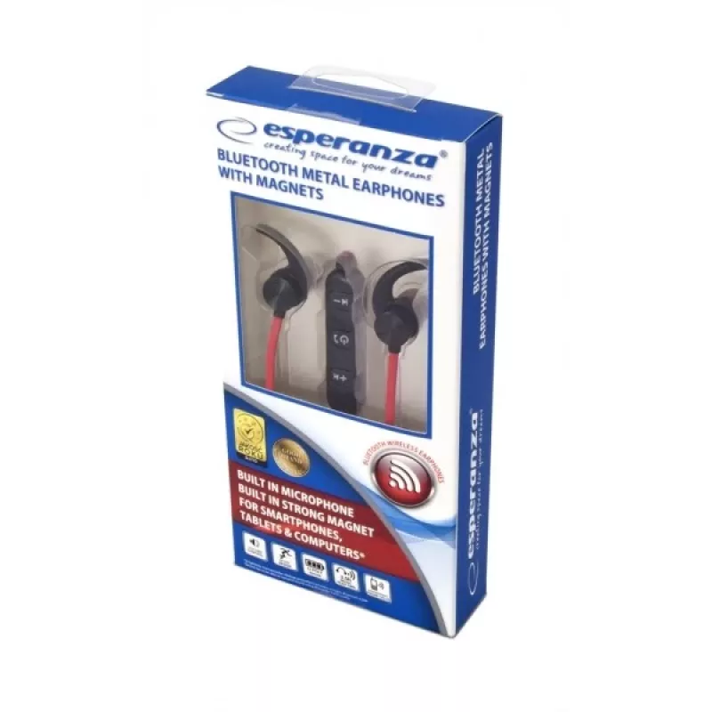 Esperanza EH186K bezvadu iekšējās sporta kakla siksnas Bluetooth austiņas ar mikrofonu, melnas/sarkanas