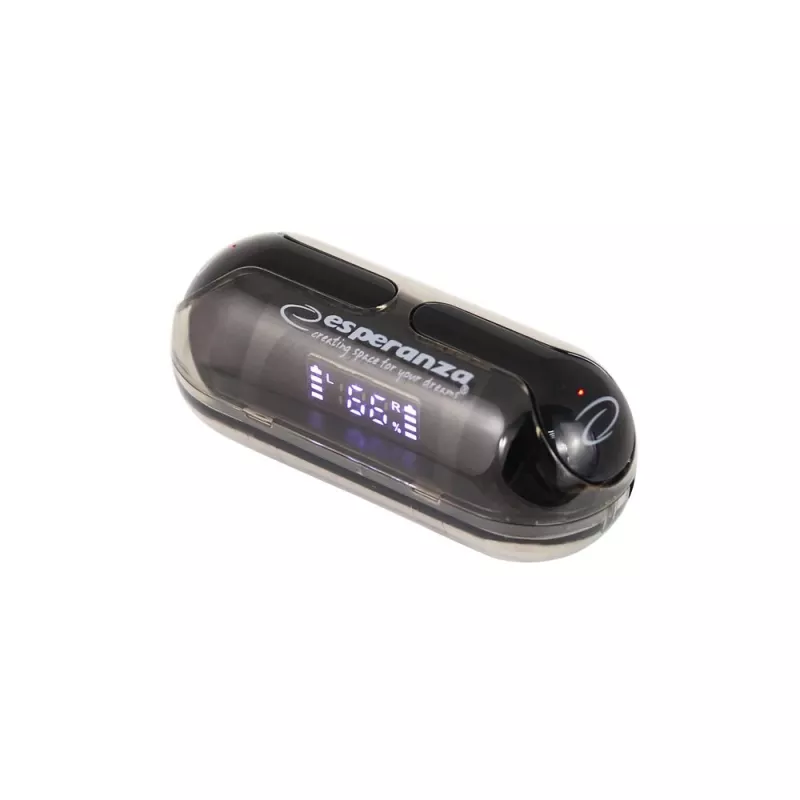 Esperanza EH239K True Wireless Stereo Bluetooth iekšējās austiņas ar uzlādes futrāli, skārienvadību, iebūvētu mikrofonu, melnas