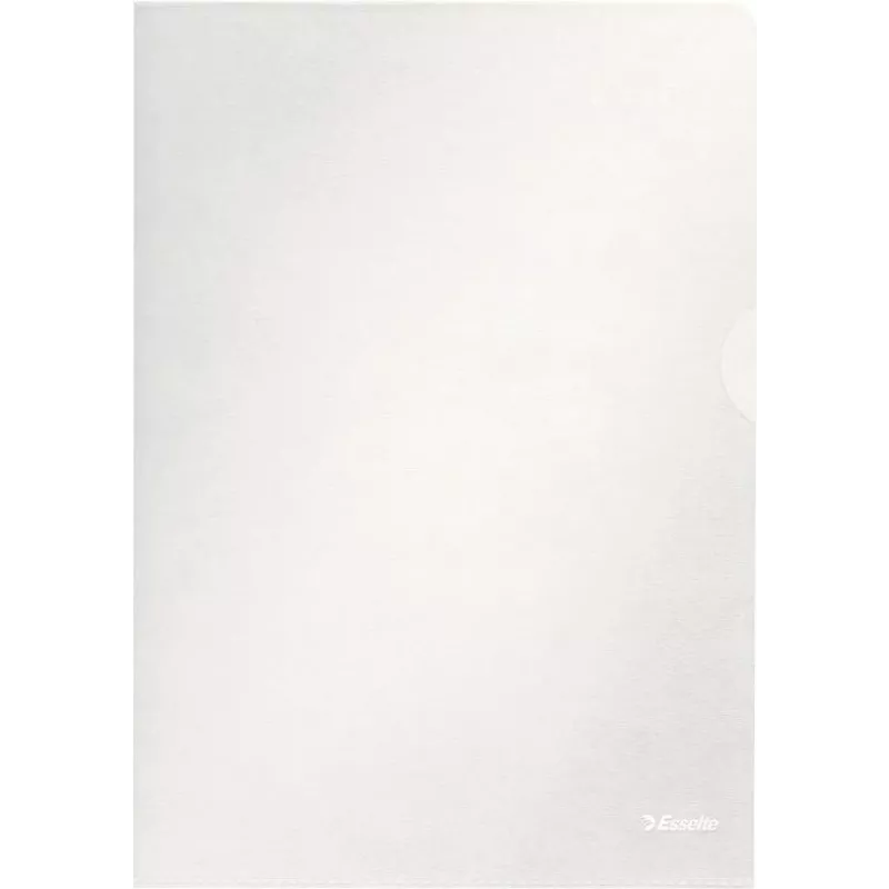 Esselte Standard A4 dokumentu uzmavas, polipropilēns, graudains, 0,12 mm, atvērtas augšpusē un sānos, drošas dokumentiem, īkšķa izgriezums, 100 gab. iepakojums 54832
