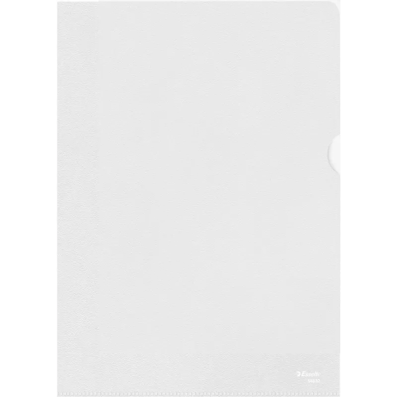 Esselte Standard A4 dokumentu uzmavas, polipropilēns, graudains, 0,12 mm, atvērtas augšpusē un sānos, drošas dokumentiem, īkšķa izgriezums, 100 gab. iepakojums 54832