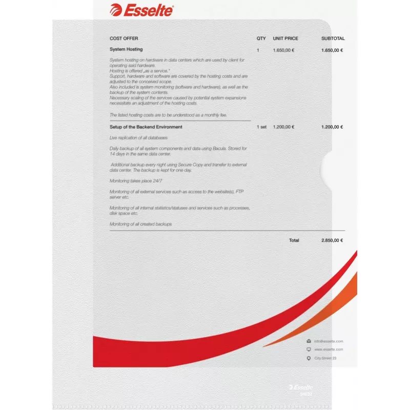 Esselte Standard A4 dokumentu uzmavas, polipropilēns, graudains, 0,12 mm, atvērtas augšpusē un sānos, drošas dokumentiem, īkšķa izgriezums, 100 gab. iepakojums 54832