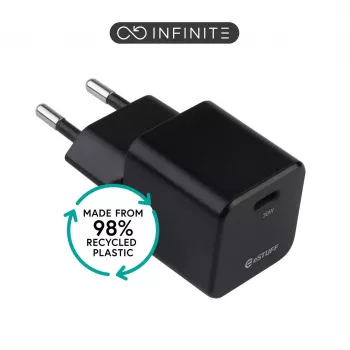 ESTUFF INFINITE (GRS) USB-C lādētājs 20W PD 3.0 EU Plug Balts