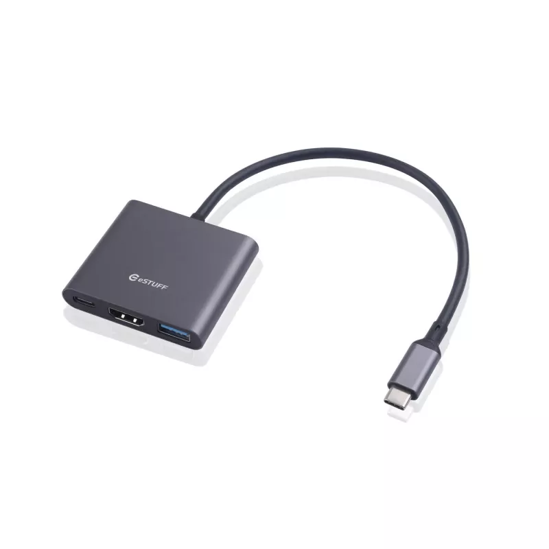 ESTUFF USB-C AV multiportu centrmezgls (USB-C, 7-in-1, HDMI 4K60, 2x USB-A 3.0, USB-C PD 60W, Gigabit Ethernet, SD/MicroSD)