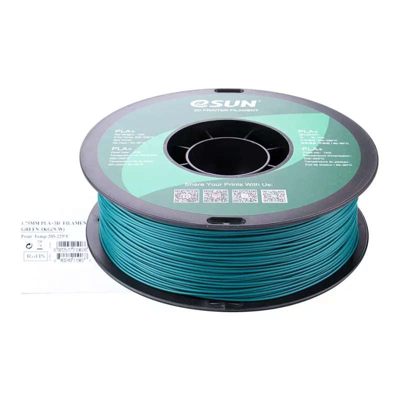 ESUN PLA+ 1.75mm Green 1kg 3D printera pavediens
