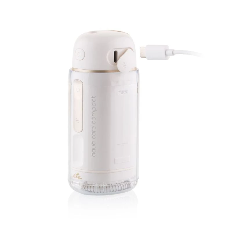 ETA Aqua Care Compact bezvadu mutes dobuma irigators – 165 ml, balts, 2 sprauslas, IPX7, USB uzlāde