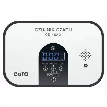EURA CD-45A2 Brīvi stāvošs oglekļa monoksīda detektors, ar bateriju darbināms, LCD displejs