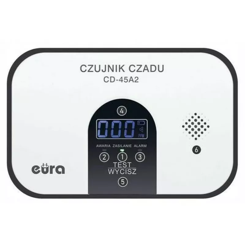 EURA CD-45A2 Brīvi stāvošs oglekļa monoksīda detektors, ar bateriju darbināms, LCD displejs