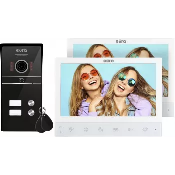 EURA VDP-80C5 Divu ģimeņu video domofonu sistēma, balta, 2x 7 inch LCD, FHD, 1080p kamera, RFID lasītājs, virsmas montāža