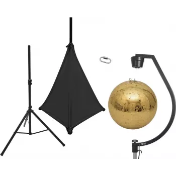 EUROLITE 50cm zelta spoguļbumbas komplekts ar statīvu un melnu elastīgo pārvalku 20000707