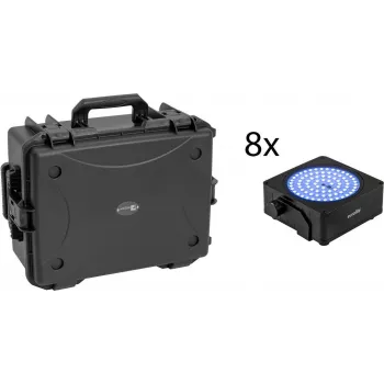 EUROLITE 8 gabalu LED PAR komplekts ar RGBW IP65 augšupvērstiem prožektoriem un uzlādes koferi