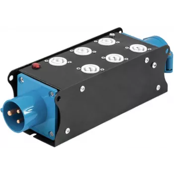 EUROLITE SAB-62X 19 collu 2U 3 fāžu strāvas sadalītājs ar 6 Schuko kontaktligzdām, 16A CEE ieeju, 11kW 60003755