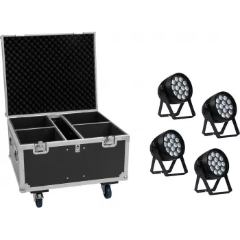 EUROLITE komplekts 4x AKKU IP PAR 14 HCL QuickDMX + Flightcase IP65 skatuves apgaismojuma komplekts