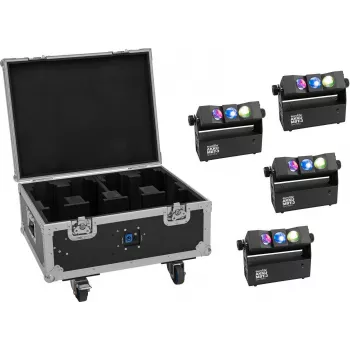 EUROLITE komplekts 4x AKKU MBT-3 Spot MK2 LED augšupvērstie prožektori + Flightcase ar riteņiem un uzlādes funkciju