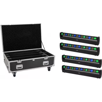 EUROLITE komplekts 4x LED BAR-8 SWING QCL gaismas joslas ar flightcase un riteņiem