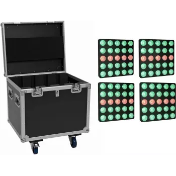EUROLITE komplekts 4x LED Pixel Matrix Panel 5x5 RGB/WW + Flightcase ar riteņiem