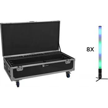 EUROLITE komplekts 8x AKKU IP Pixel Tube 360° PRO CRMX + Flightcase Rollen Lade