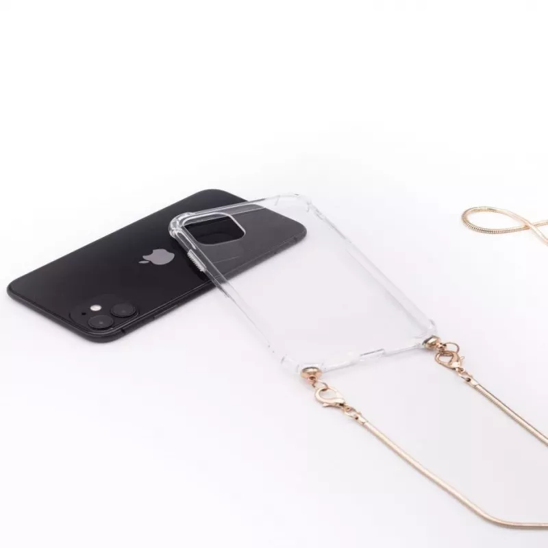 Evelatus Apple iPhone 11 Pro Max Silicone Transparent with Necklace TPU Strap Gold