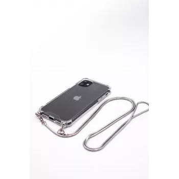 Evelatus Apple iPhone 11 Pro Max Silicone Transparent with Necklace TPU Strap Silver