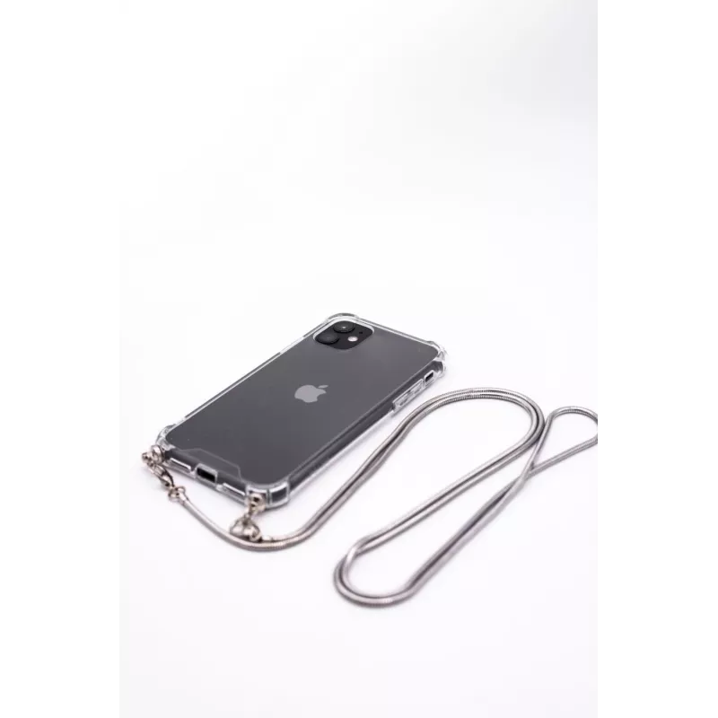 Evelatus Apple iPhone 11 Pro Max Silicone Transparent with Necklace TPU Strap Silver