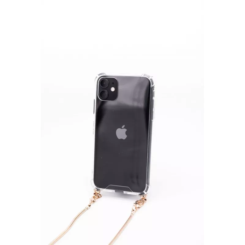 Evelatus Apple iPhone 11 Pro Silicone Transparent Case with Necklace TPU Strap Gold