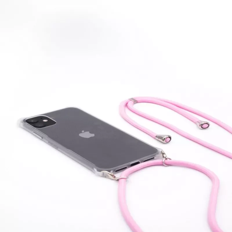 Evelatus Apple iPhone 11 Silikona caurspīdīgs maciņš ar kakla siksniņu TPU Strap Caurspīdīgs Rozā