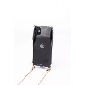 Evelatus Apple iPhone 11 Silikona caurspīdīgs ar kaklasiksnas TPU siksniņu Zelts
