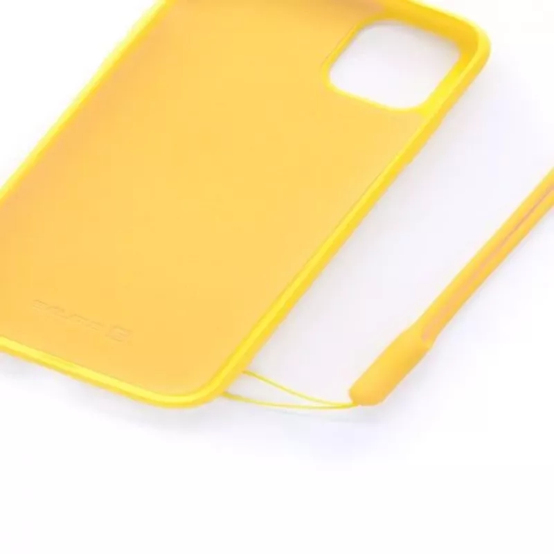 Evelatus Apple iPhone 11 mīksta pieskāriena silikona maciņš ar siksniņu, dzeltens