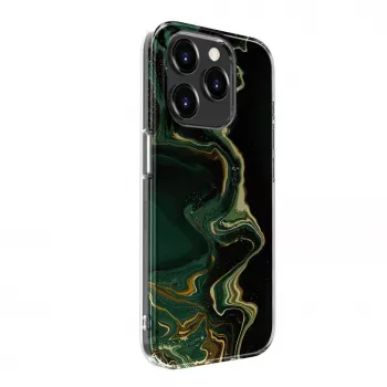 Evelatus Apple iPhone 15 Pro PC vāciņš ar pielāgotu marmora rakstu tumši zaļā krāsā