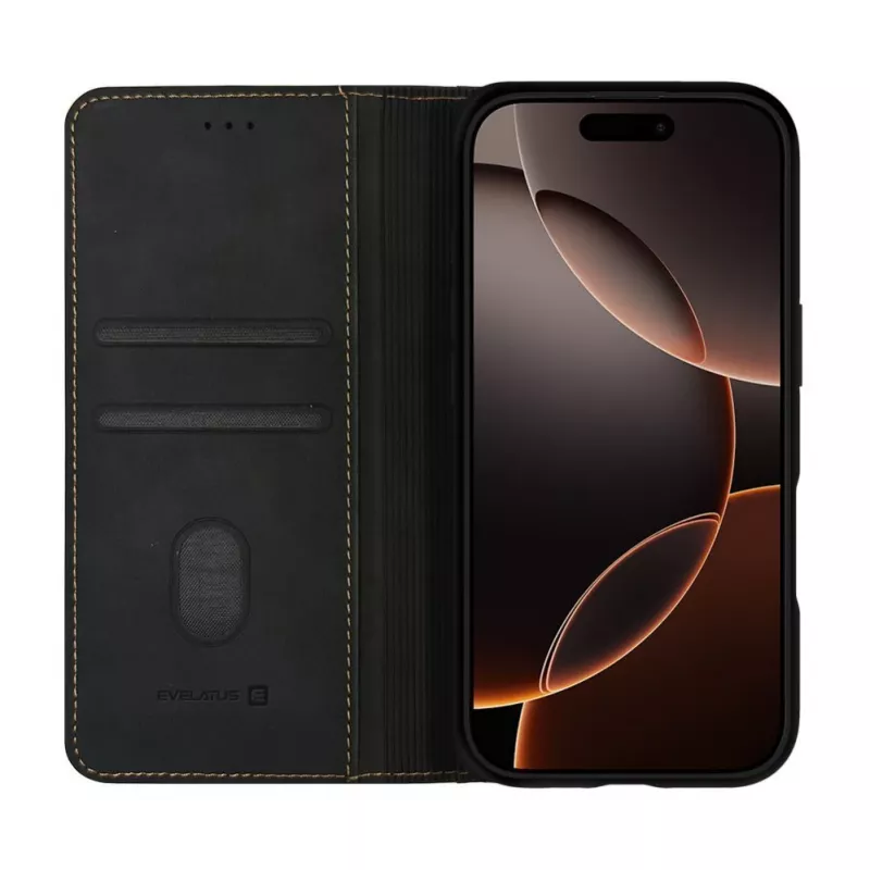 Evelatus Apple iPhone 18 Pro grāmatas maciņš melns
