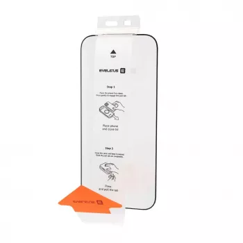 Evelatus Apple iPhone 18 Pro Flip Glass Magic Easy Install ekrāna aizsargs (bez mazumtirdzniecības kastes) - melna apmale