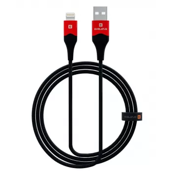 Evelatus Apple Lightning datu kabelis MFI09 alumīnija korpuss + pinums melns sarkans
