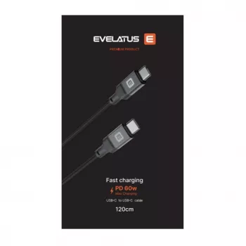 Evelatus spirālveida USB-C uz USB-C kabelis 1,2 m 60 W PD pīts melns