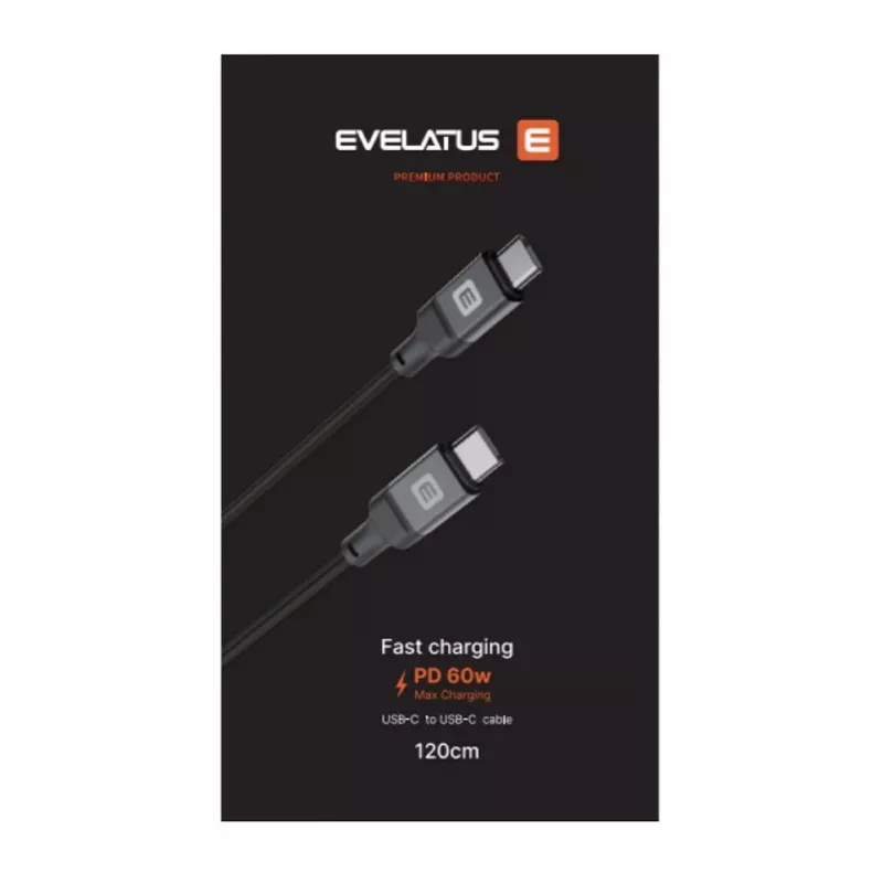 Evelatus spirālveida USB-C uz USB-C kabelis 1,2 m 60 W PD pīts melns