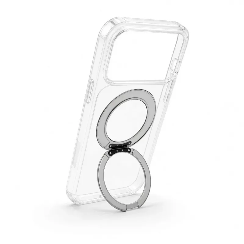 Evelatus hibrīda maciņš ar MagSafe un 360° metāla statīvu iPhone 17 Pro Max, caurspīdīgs