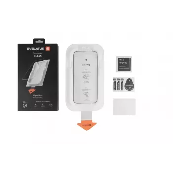 Evelatus iPhone 18 Pro Max Flip Glass Magic Easy Install Box ekrāna aizsargs, melns