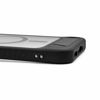 Evelatus Samsung Galaxy A37 / A36 gumēts MacSafe vāciņš ar statīvu, melns