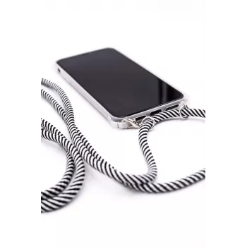Evelatus Samsung Galaxy A50 Case with Rope, Black Stripes, Transparent