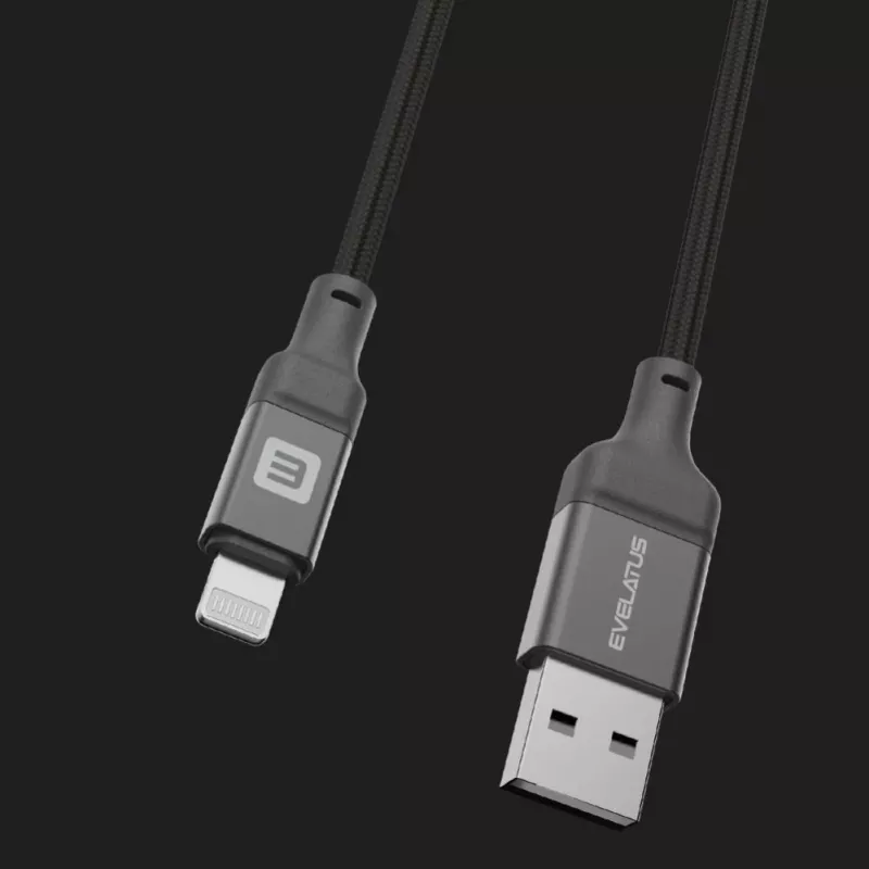Evelatus USB-A to Lightning kabelis 1,2m (MFi11CL) Alumīnija korpuss Pīts Melns