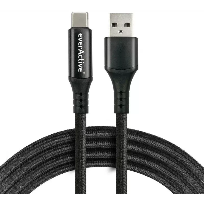 everActive CBB-1CBL USB-A uz USB-C pīts kabelis ar LCD jaudas displeju, 1m, 3A, melns