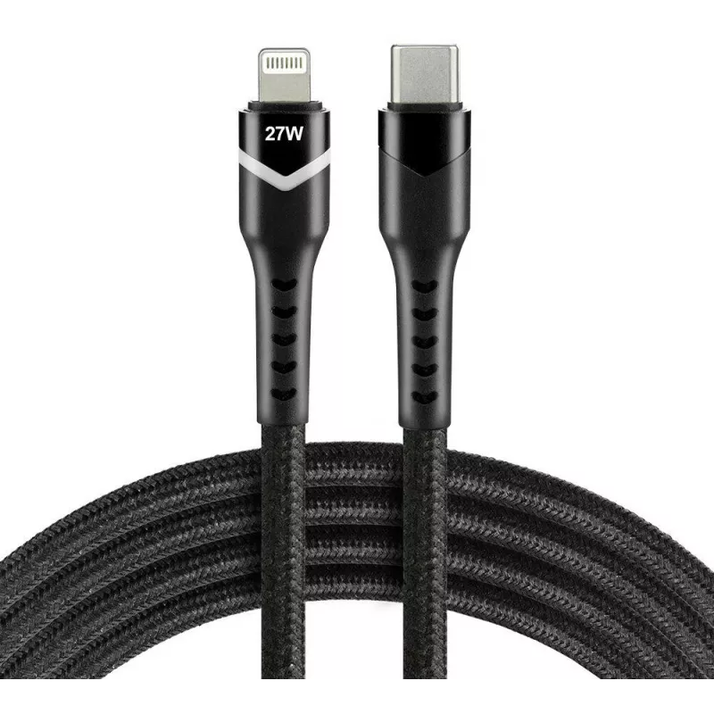 everActive CBB-1CIR USB-C uz Lightning RGB LED kabelis 1m 27W PD Melns