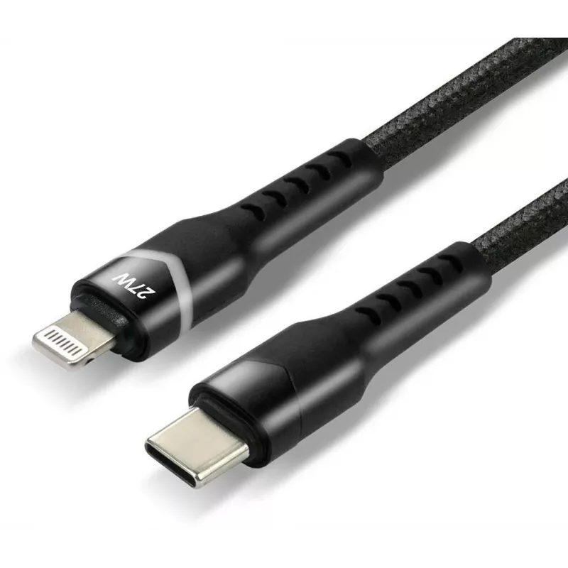 everActive CBB-1CIR USB-C uz Lightning RGB LED kabelis 1m 27W PD Melns